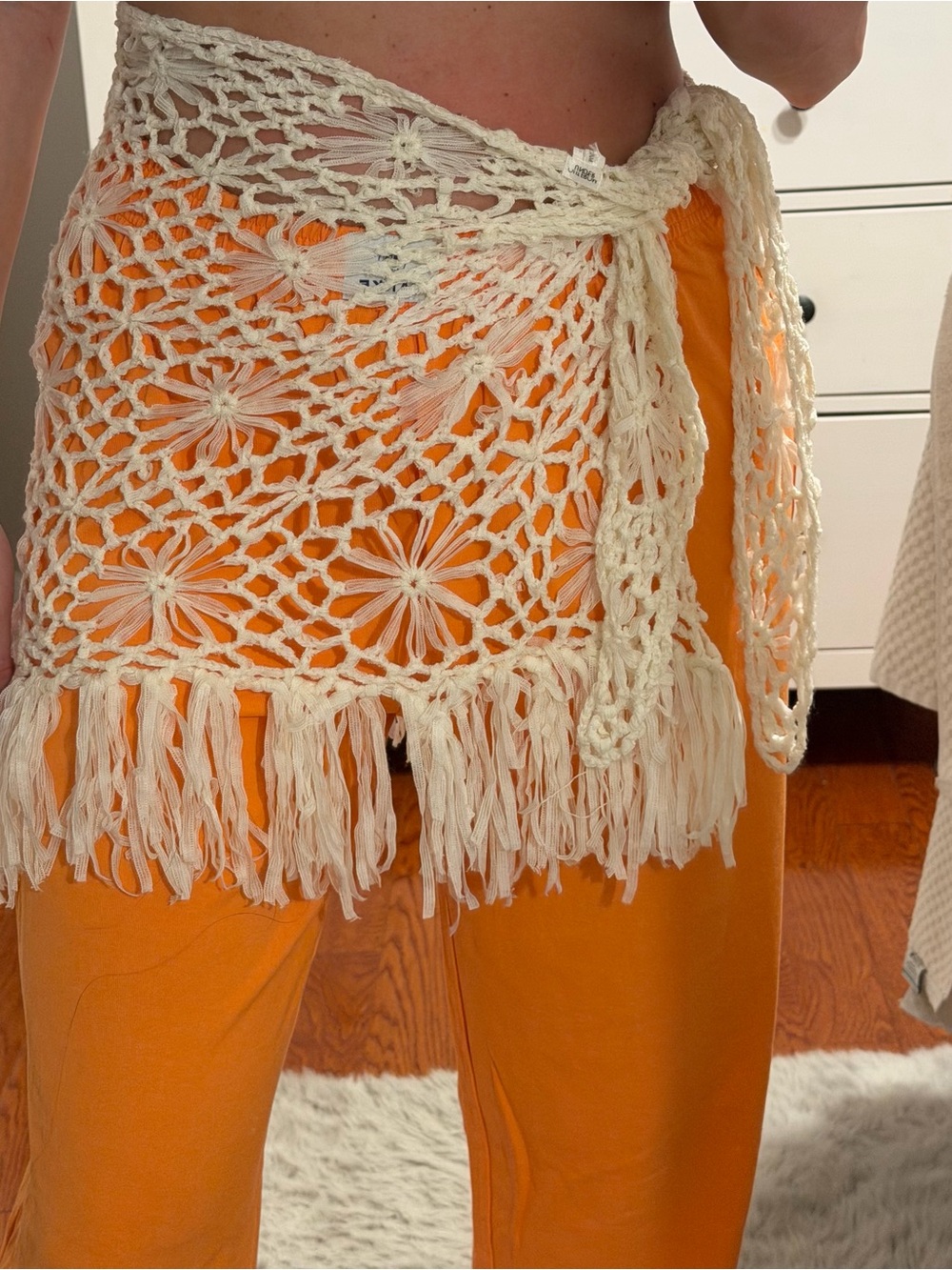 Urban Outfitters Out From Under Floral Crochet Sarong Cover-Up Cream